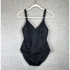 Lauren Ralph Lauren‎ One Piece Swimsuit Ruching Slimming US Size XL Black Strap